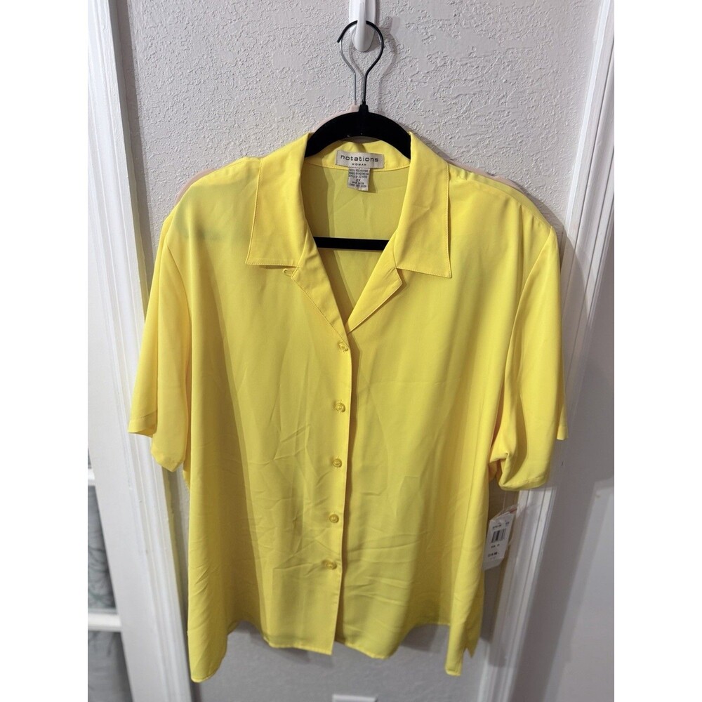 Notations Woman 2X Yellow Button Front Blouse Short Sleeve Collared NWT